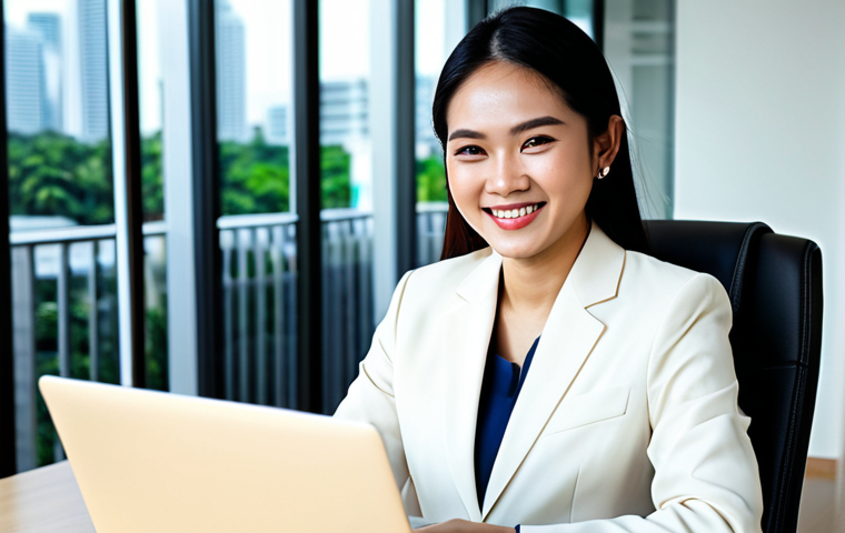 기술적 접근성을 위한 교육 프로그램 개발 - **Prompt:** A professional Thai woman in a modest business suit, smiling confidently while working a...