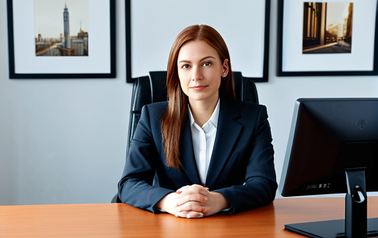 콘텐츠 관리 시스템 CMS 에서의 접근성 최적화 - **Prompt:** A professional businesswoman in a modest business suit, sitting at a desk in a modern of...