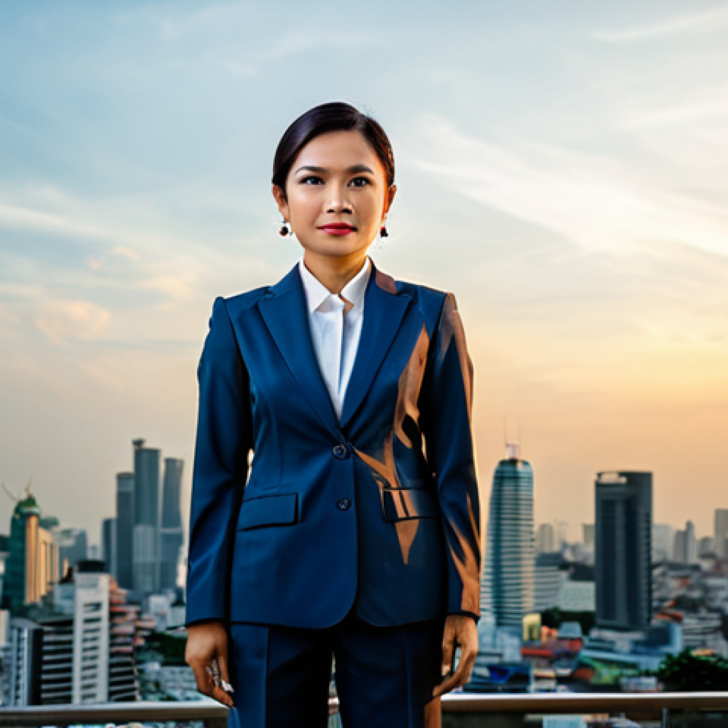 기술적 내용 접근성을 위한 정책 및 가이드라인 - **Prompt:** A professional Thai businesswoman in a modest silk business suit, standing in front of t...