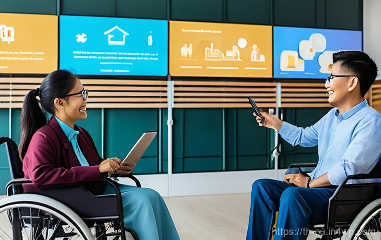 전문가와 함께하는 접근성 향상 워크숍 - **Prompt 2: Inclusive Digital Learning**
    A visually impaired Thai man in his late 20s, wearing s...