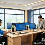Home 14 웹 접근성 관련 필수 용어 정리 - A modern office scene showing a diverse group of Thai web developers collaborating on web accessibil...